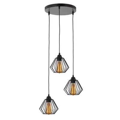 3-płomienna czarna lampa druciana LAVIS LOFT