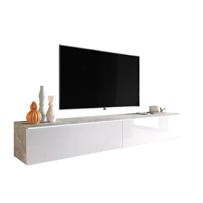 Szafka pod tv beton biały połysk 180 cm BROMI