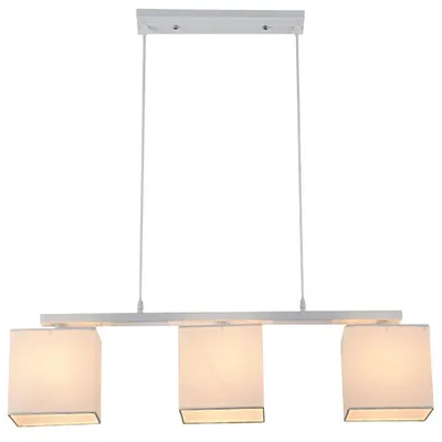 Lampa wisząca biała + beżowy tkany abażur 3x40W Boho