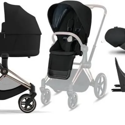 Cybex e-Priam 3.0 Wózek Głęboko-Spacerowy + Cloud Z2 Fotelik Samochodowy 0-13 kg + Baza Isofix Z2 Zestaw 4w1 Eco Onyx Black