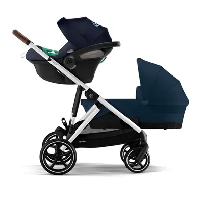 Cybex Gazelle S Wózek Głęboko-Spacerowy Bliźniaczy Rok Po Roku Rama Srebrna + 2x Cybex Aton S2 i-Size Fotelik Samochodowy 0-13kg Ocean Blue + Adapter