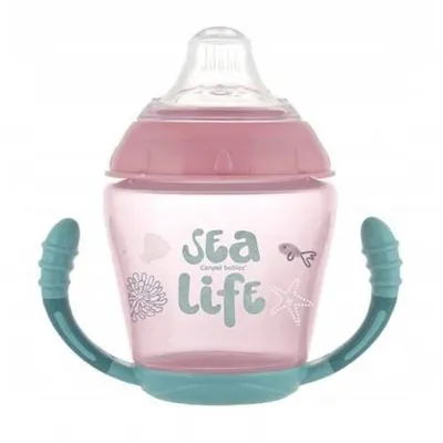 Canpol Babies Sea Life Kubek Niekapek Miękki Silikonowy Ustnik 230ml Różowy