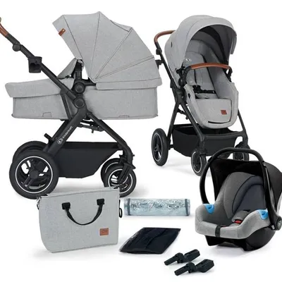 Kinderkraft B-Tour Wózek Głęboko-Spacerowy + Fotelik 0-13 kg Zestaw 3w1 Light Grey