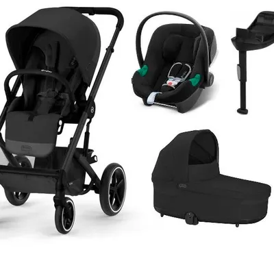 Cybex Balios S Lux Wózek Głęboko-Spacerowy Moon Black 2023 Rama Czarna + Cybex Aton B2 i-Size 0-13kg + Baza One Volcano Black