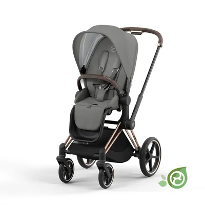 Cybex e-Priam 3.0 Rama ze Stelażem Siedziska + Tapicerka Conscious Green Leaf Wózek Spacerowy Eco Pearl Grey