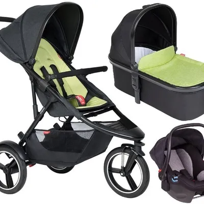 Phil&Teds Dash Wózek Głęboko-Spacerowy + Fotelik Alpha 0-13kg Zestaw 3w1 Zielony