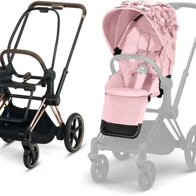 Cybex e-Priam 3.0 Rama ze Stelażem Siedziska + Tapicerka Wózek Spacerowy Pale Blush Simply Flowers