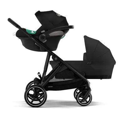 Cybex Gazelle S Wózek Głęboko-Spacerowy Bliźniaczy Rok Po Roku Rama Czarna + 2x Cybex Aton S2 i-Size Fotelik Samochodowy 0-13kg Moon Black + Adaptery