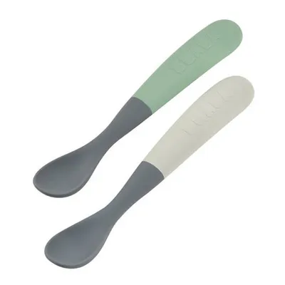 Beaba Zestaw 2 Łyżeczek Silikonowych z Etui 4m+ Mineral Grey / Sage Green