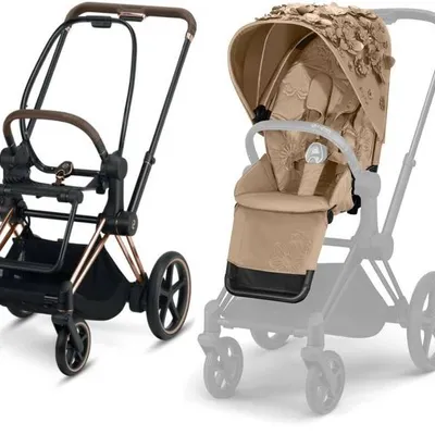 Cybex e-Priam 3.0 Rama ze Stelażem Siedziska + Tapicerka Wózek Spacerowy Nude Beige Simply Flowers