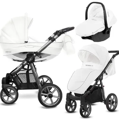 Babyactive Mommy Glossy Wózek Głęboko-Spacerowy + Fotelik Samochodowy 0-13 kg Zestaw 3w1 Biały/Space Gray