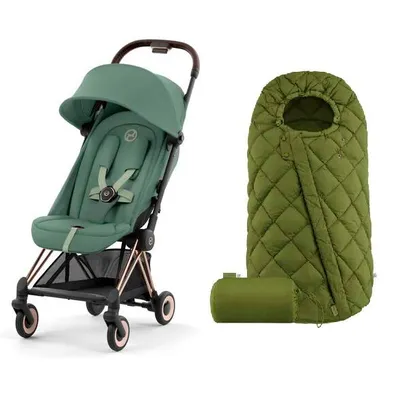 Cybex Coya Wózek Spacerowy Rama Rosegold + Śpiworek Snogga 2 Leaf Green