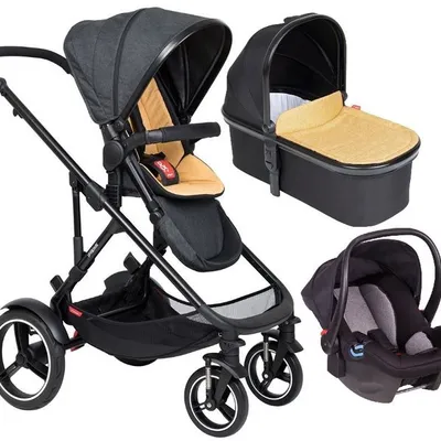 Phil&Teds Voyager Wózek Głęboko-Spacerowy + Fotelik Alpha 0-13kg Zestaw 3w1 Żółty