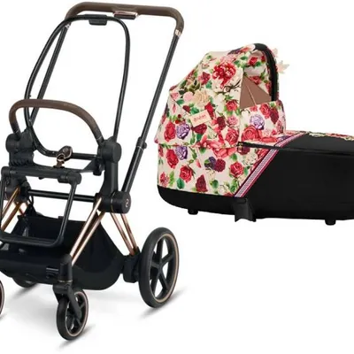 Cybex e-Priam 3.0 Rama ze Stelażem Siedziska + Gondola Wózek Głęboki Spring Blossom Light