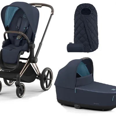 Cybex Conscious Green Leaf Priam 4.0 Wózek Głęboko-Spacerowy + Śpiworek Snogga 2 Eco Dark Navy