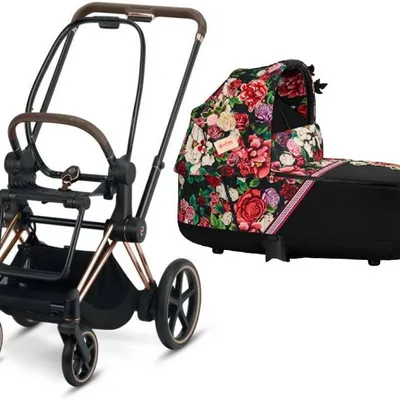 Cybex e-Priam 3.0 Rama ze Stelażem Siedziska + Gondola Wózek Głęboki Spring Blossom Dark