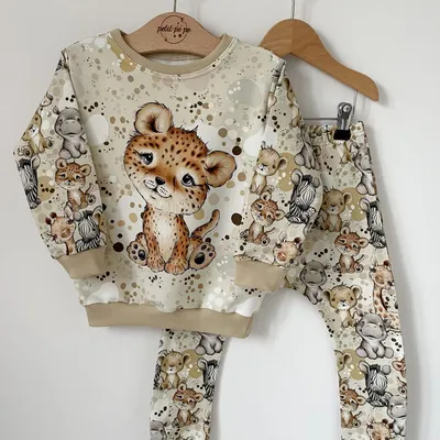 Zestaw dresowy spodnie + bluza z panelem - Cute tiger