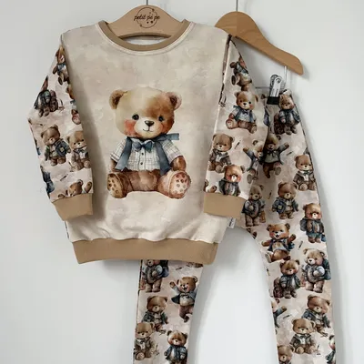 Zestaw dresowy spodnie + bluza z panelem - Teddy bear