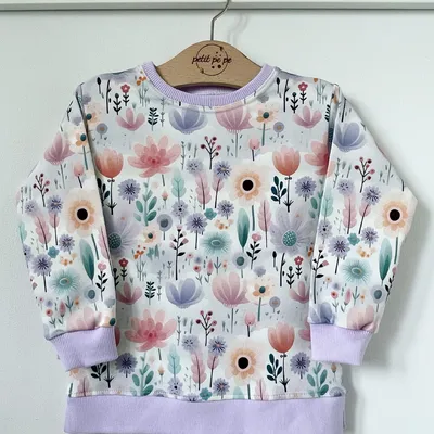 Bluza dresowa z rozcięciami - Pastelowa łąka