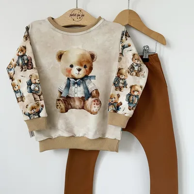 Zestaw dresowy spodnie + bluza z panelem - Teddy bear