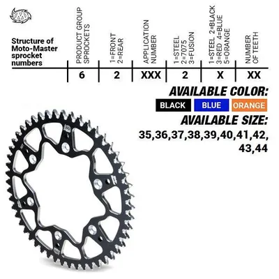 Moto-Master Zębatka tylna aluminiowa [42] KTM SX 50/SX 50 MINI 02- / SX-E5 E-BIKE 19- / GASGAS MC 50 MC-E E-BIKE 21- / HUSQVARNA TC 50 17 / TC 50 MINI 18-. EE 5 E-BIKE 19-