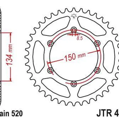 Zębatka tylna stalowa JT JTR460.52 ilość zębów 52Z