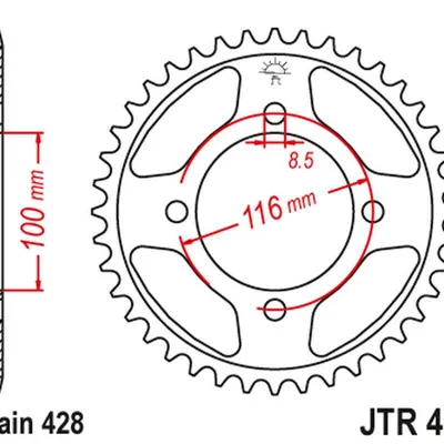 JT Zębatka tylna stalowa [54 zębów] KAWASAKI KX 80 86-99 / KX 85 01-20 / KX 100 86-21