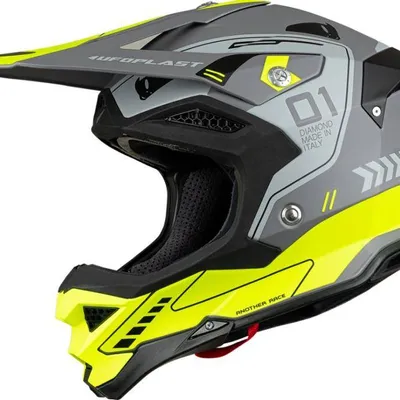 Kask na crossa UFO Diamond kolor szary / żółty / czarny