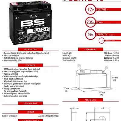 Akumulator BS 51913 MAX Zamiennik G12-19,SLA12-19  21 Ah 210A