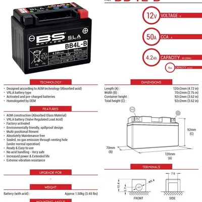 Akumulator BS BB4L-B Zamiennik YB4L-B 4AH 50A