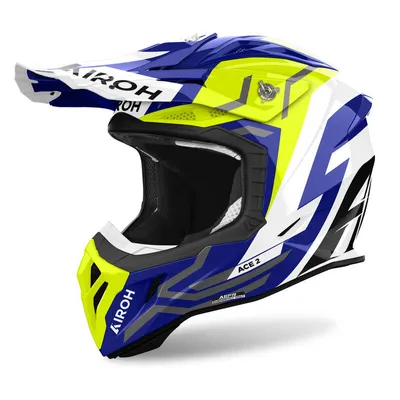 Kask cross Airoh Aviator Ace 2 Ground biały,niebieski,żółty / połysk