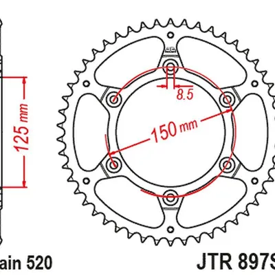 JT Zębatka tylna aluminiowa [45 zębów] KTM SX / SX-F / EXC / EXC-F / XC / XC-F Husqvarna TC / TE / FC / FE Gas Gas MC / EC / MX samooczyszczająca