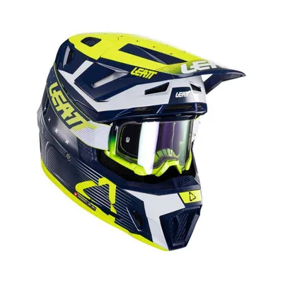 Leatt Kask cross + gogle Moto 7.5 V24 + Gogle Velocity 4.5 kolor granatowy,żółty,fluo,biały Kolekcja 2024