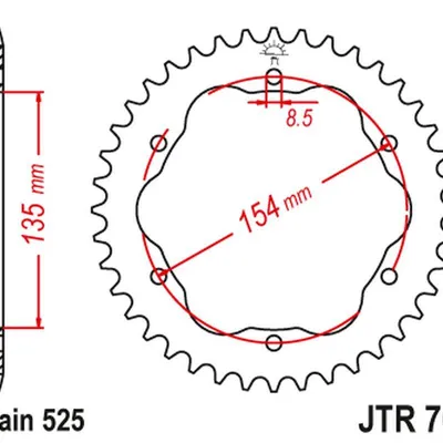 JT Zębatka tylna stalowa [39 zębów] DUCATI MONSTER 1200/S 14-20 / PANIGALE 1103 18 / PANIGALE 1199/1299 12-19 / DIAVEL 1198 11-18