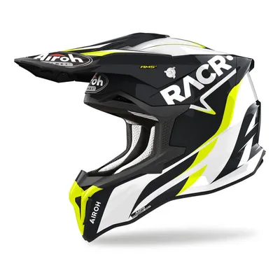 Kask cross Airoh Strycker Racr biały,czarny,żółty / połysk