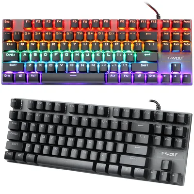 T18 | Gamingowa klawiatura mechaniczna z podświetleniem LED RGB, TKL, niebieskie przełączniki