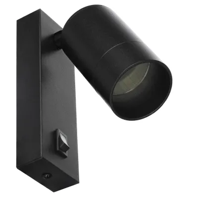 BD-C278-Black | Czarna lampa ścienna | Kinkiet z ruchomym reflektorem | Reflektor z gwintem GU10 | Lampka nocna z włącznikiem