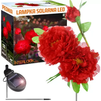 FLD-10-RED | Kwiatek solarny | Ogrodowa lampa solarna LED Peonia czerwona | 80 cm, 600 mAh