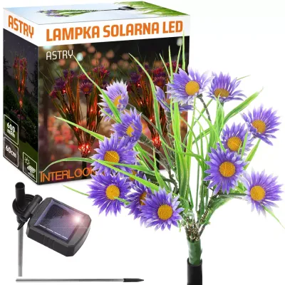 FLD-13-P | Kwiatek solarny | Ogrodowa lampa solarna LED Astry | 60 cm, 600 mAh