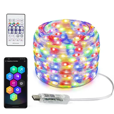 ASF-RGB-5M | Taśma LED WS2812B RGBIC 5 m | Neon, łańcuch świetlny | Pilot IR, Bluetooth, IP65, USB