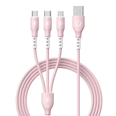 B2-3in1-pink | Kabel USB z trzema końcówkami do ładowania