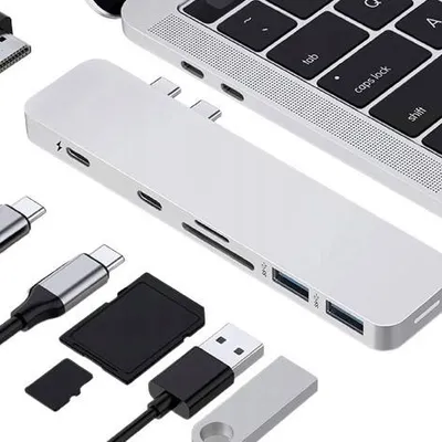 HUB | Rozdzielacz USB-C na 2x USB-A + 2x USB-C + kart SD + TF + HDMI | adapter, rozgałęźnik typ C 7w1