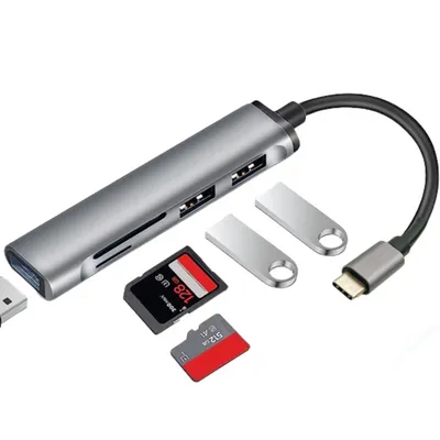 HUB | Rozdzielacz USB-C na 3x USB + kart SD + TF | adapter, rozgałęźnik typ C 5w1