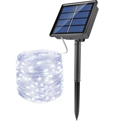 FLD-100LED-WC | Girlanda solarna, lampa ogrodowa wbijana | 100 diod LED, 10m | biały zimny