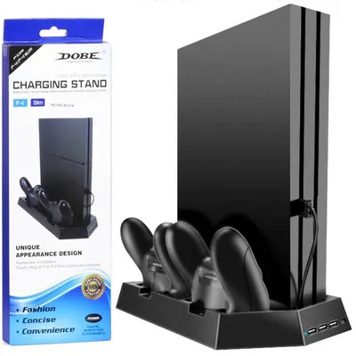 Nowy model | HB-P06-3in1-B | Podstawka chłodząca do PS4 / Slim / Pro | Stacja dokująca z HUB 3 USB