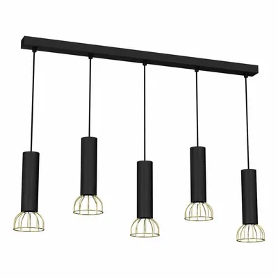 Lampa wisząca nad stół, czarna, 5 kloszy DANTE Black/Gold 5x mini GU10