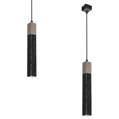 Lampa wisząca, tuba, pojedyncza, czarna SOLO SAWN BLACK / PATINATED WOOD 1x mini GU10