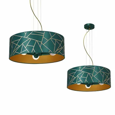 Lampa wisząca, zielona, złota, okrągła ZIGGY WHITE Gold/Bottle green 3xE27