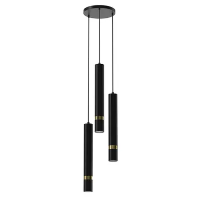 Lampa wisząca JOKER BLACK/GOLD 3xGU10, czarna, potrójna, tuba