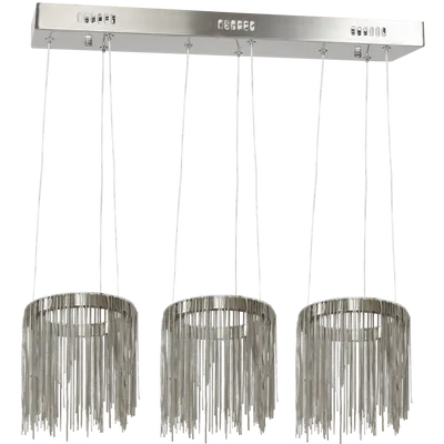 LAMPA WISZĄCA CASCATA SATIN 54W LED, potrójna, 3 klosze. srebro, kryształy